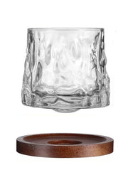 Rotatable Tumbler Crystal Glass Cups,160ML Drinking Glasses with Creative Walnut Coasters