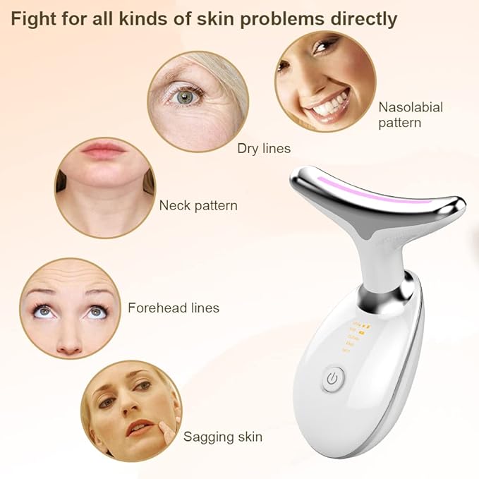 Neck & Face Lifting Massager EMS Skin Tightening Device | 3 Color LED Photon Therapy | Wrinkle Remover Beauty Tool ES-1081