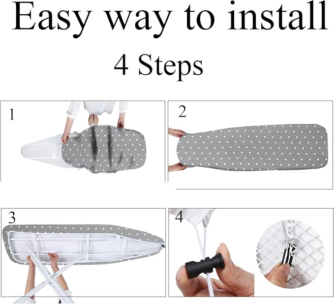 Extra Large Ironing Board Cover | 100% Cotton Top with Thick Padding | Scorch & Heat Resistant | Easy Fit Drawstring Design (Gray Dot, XXL)