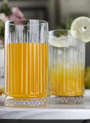 Highball Glasses 14 fl.oz,Set of 2, Lead-free Drinking Glasses with Heavy Base,Premium Collins Tumblers for Water/Juice/ Cocktails/Beverages, Beautiful Striped Look Glassware, Dishwasher Safe