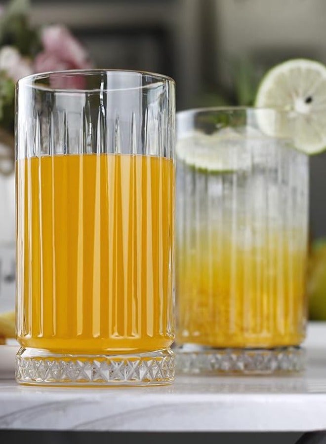 Highball Glasses 14 fl.oz,Set of 2, Lead-free Drinking Glasses with Heavy Base,Premium Collins Tumblers for Water/Juice/ Cocktails/Beverages, Beautiful Striped Look Glassware, Dishwasher Safe