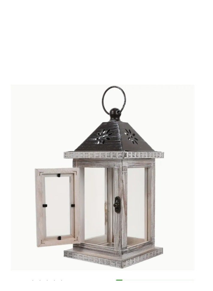 Pack of 1 Vintage Style Decorative Candle Lantern, 10-Inch Metal & Wood Tabletop Lantern, Rubbed Finish, with No Candle Included, for Indoor, Outdoor, Porch,