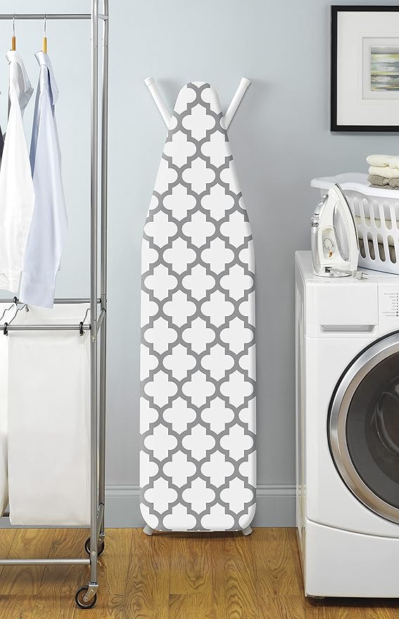 Whitmor Deluxe Ironing Board Cover and Pad – Medallion Grey | 100% Cotton, Scorch Resistant, Thick Padding | Easy Fit with Drawstring Closure (Board Not Included)
