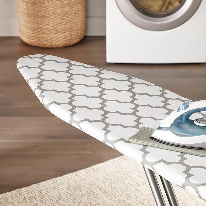 Whitmor Deluxe Ironing Board Cover and Pad – Medallion Grey | 100% Cotton, Scorch Resistant, Thick Padding | Easy Fit with Drawstring Closure (Board Not Included)