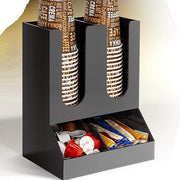 Black Paper Cup & Coffee Station Organizer – 4 Compartment Upright Dispenser for Home, Office & Restaurants