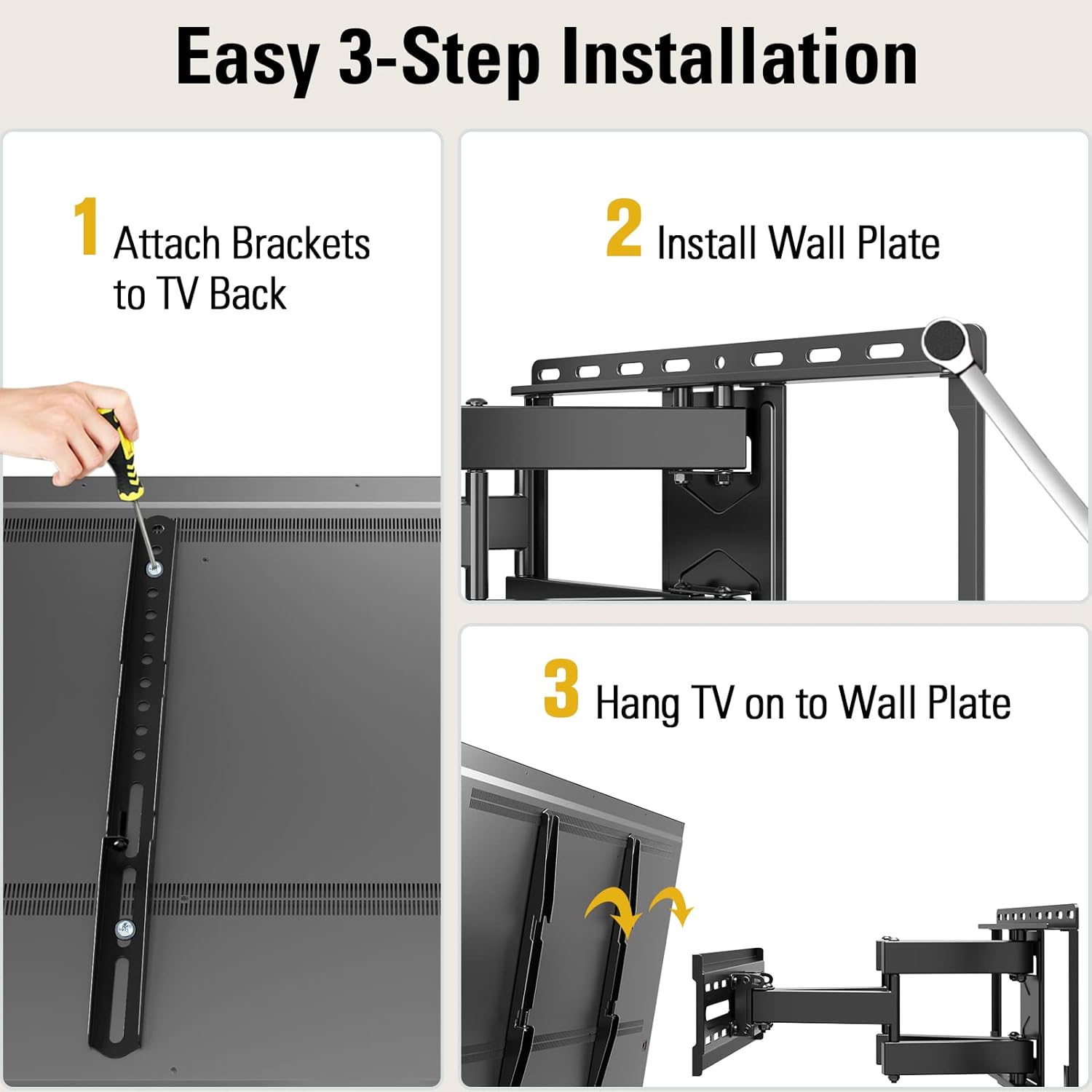 Full Motion TV Wall Mount for 32–65 Inch TVs | Swivel, Tilt & Extend Dual Arm TV Bracket | Heavy Duty Articulating Wall Mount for LED, LCD, 4K & Smart TVs