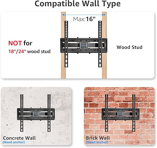 TV Wall Mounts | Full Motion TV Wall Mount for 26–55 Inch TVs | Dual Swivel Articulating Arms | Heavy Duty Bracket for Flat & Curved Screens up to 88 lbs