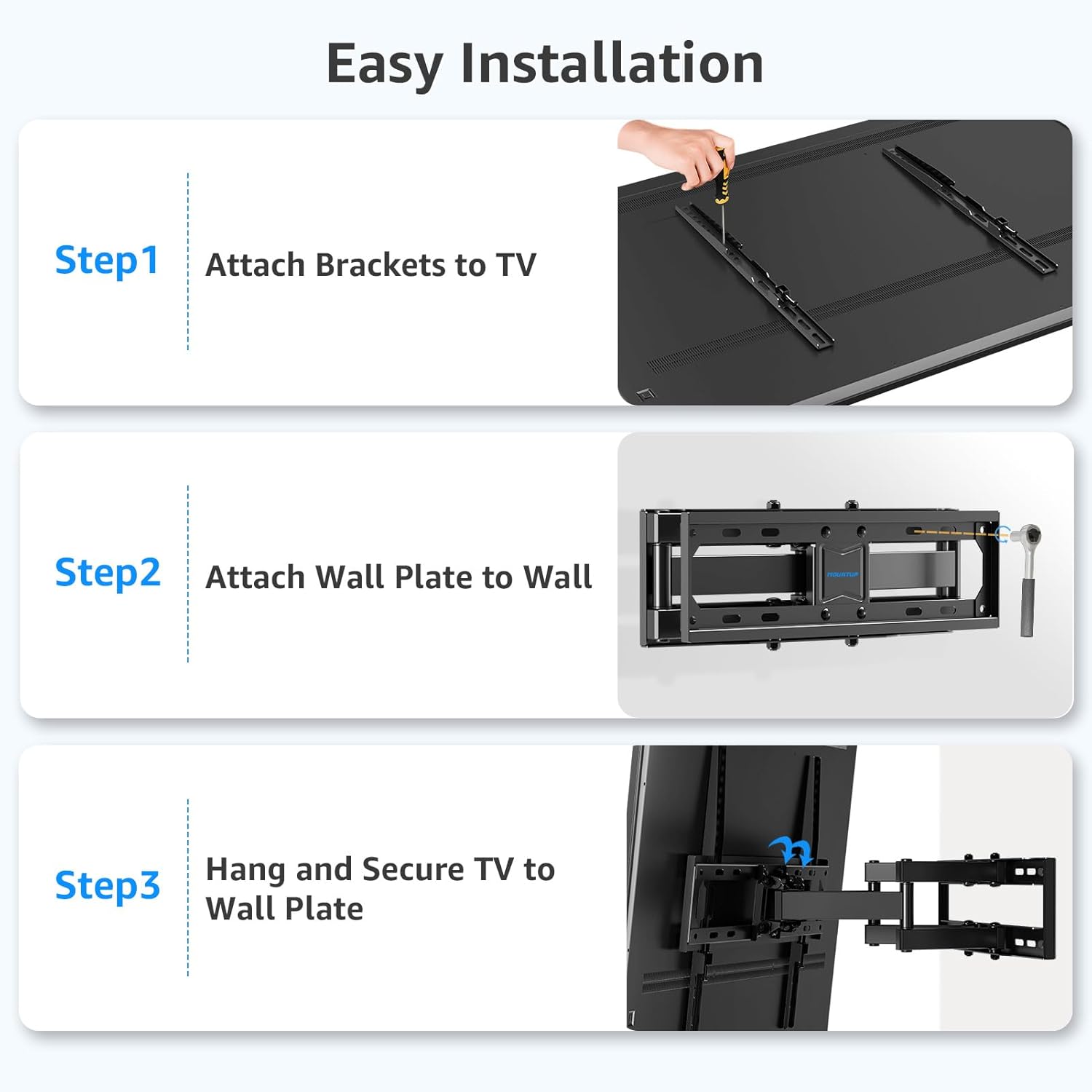 TV Wall Mounts | Full Motion TV Wall Mount for 26–55 Inch TVs | Dual Swivel Articulating Arms | Heavy Duty Bracket for Flat & Curved Screens up to 88 lbs