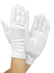 Shiny Stretch Satin Dress Gloves Wrist Length-One White