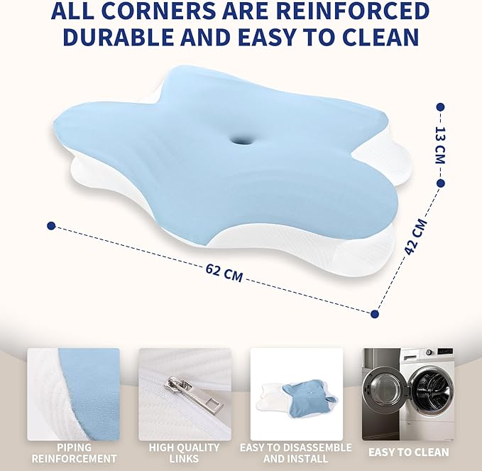 Cervical Memory Foam Pillow – Contoured Neck Support with Adjustable Height | Cooling Tencel Cover for Side, Back & Stomach Sleepers