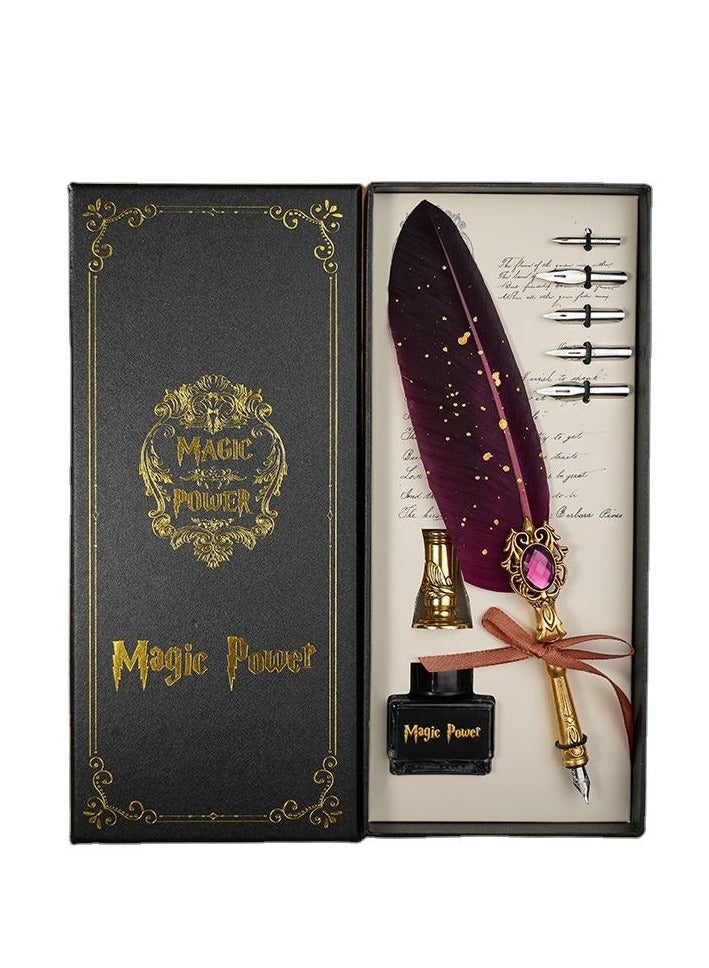 Elegant Calligraphy Feather Pen Set – Vintage Dip Pen with Ink – Ideal for Art, Decoration & Gifting