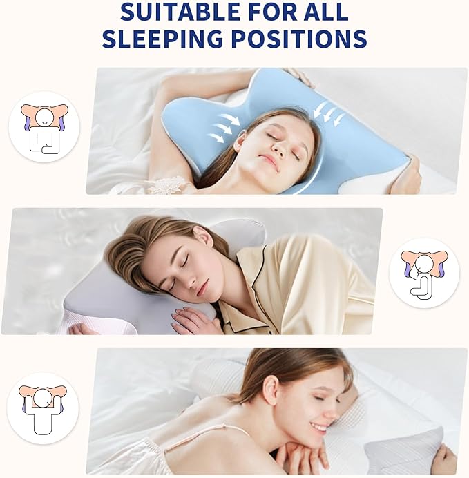 Cervical Memory Foam Pillow – Contoured Neck Support with Adjustable Height | Cooling Tencel Cover for Side, Back & Stomach Sleepers
