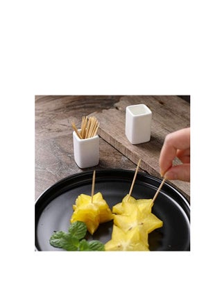 Sizikato 2pcs Simple Pure White Square Ceramic Toothpick Holder.