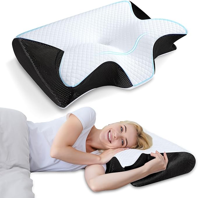 Cervical Memory Foam Pillow – Contoured Neck Support with Adjustable Height | Cooling Tencel Cover for Side