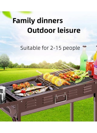 Foldable Stainless Steel Charcoal Barbecue Grill – Portable Outdoor & Camping BBQ Grill for 5-15 People, Ideal for Home & Picnic Use (Brown)