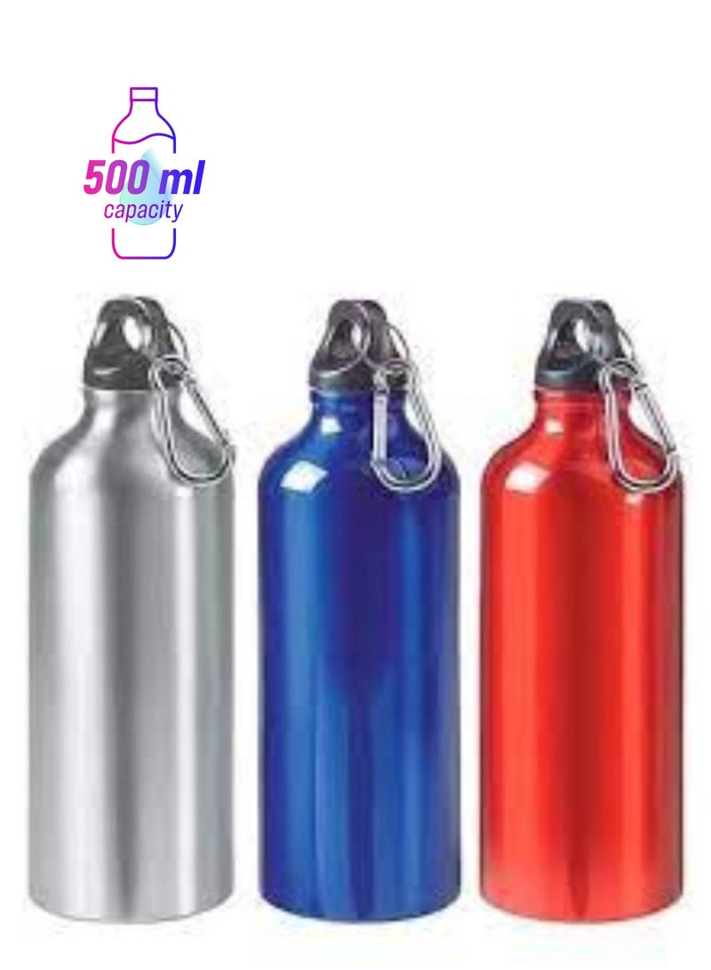 3 Set Of Vacuum Insulated Water Bottle 500ML Stainless Steel Reusable Water Bottle Metal Leak Proof Sports Flask Maroon Red, Blue, silver