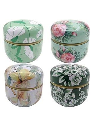 Metal Empty Tins Box, Round Gift Candy Loose Tea Storage Organizer Flower Tinplate Containers  Mini Reusable for Tea Candy DIY Candle Wedding Party Favor Gifts 2 Pcs Assorted