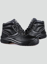 Steel Toe Boots for Men Work Boots Industrial Construction Non-Slip Water Proof Leather Shoes High Top Anti-Puncture Safety Boots Breathable Comfortable Size:UK 5.5(BLACK)