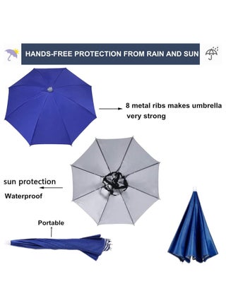 Umbrella Hat 65CM Sunscreen Windproof Hands Free Head Cap UV Protection Hats Mounted Top Folding for Fishing Beach Golf Sunshade Outdoor, Blue