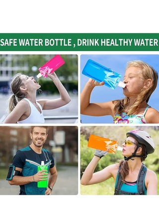 Foldable Sports Bottle,4 Pcs Colorful Reusable Drink Pouches Bags,480ml Collapsible Water Bottles for Outdoor Sports,Biking,Hiking,Travel