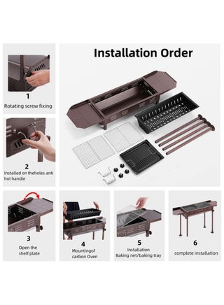 Foldable Stainless Steel Charcoal Barbecue Grill – Portable Outdoor & Camping BBQ Grill for 5-15 People, Ideal for Home & Picnic Use (Brown)