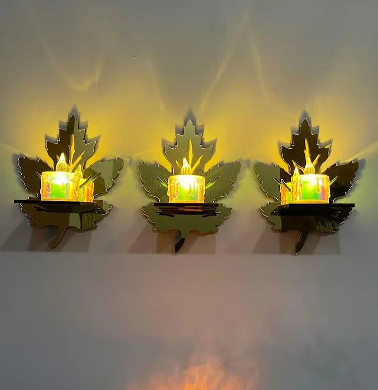 Acrylic Leaves Shelves with Candles Decor