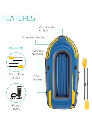 Challenger Inflatable Boat Set – Durable Pvc With Deluxe Oars, High-Output Pump, Triple Air Chambers & Heavy-Duty Grab Handle (236X114X41 Cm)