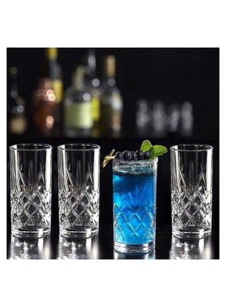 Highball Glasses Set of 4, 250ml Cups, Textured Designer Glassware for Drinking Water, or Soda, Trendy and Elegant Dishware, Dishwasher Safe