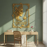 Goddess Saraswati Portrait Calligraphy Acrylic Art - Wisdom & Creativity