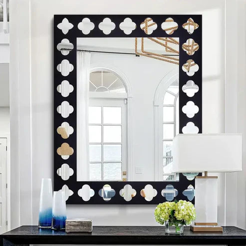 Black Wooden Frame Modern Decorative Mirror | Nigz Decor