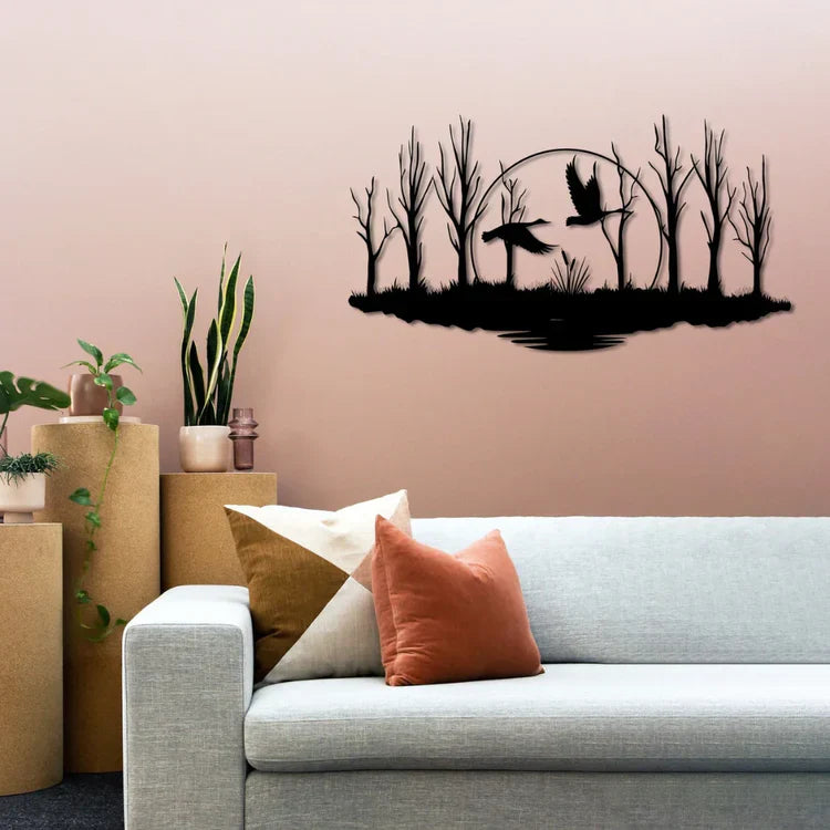 Tranquil "Ducks in Flight" Black Acrylic Wall Art – Wetland Nature
