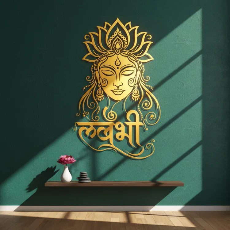 Lakshmi Portrait Calligraphy Acrylic Art - Prosperity & Grace