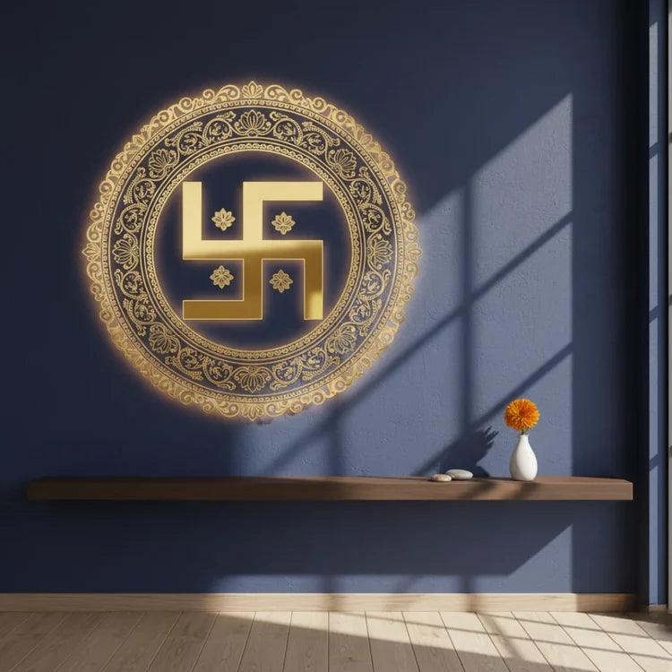 Swastika Framed Acrylic Wall Art - Auspicious Symbol of Fortune