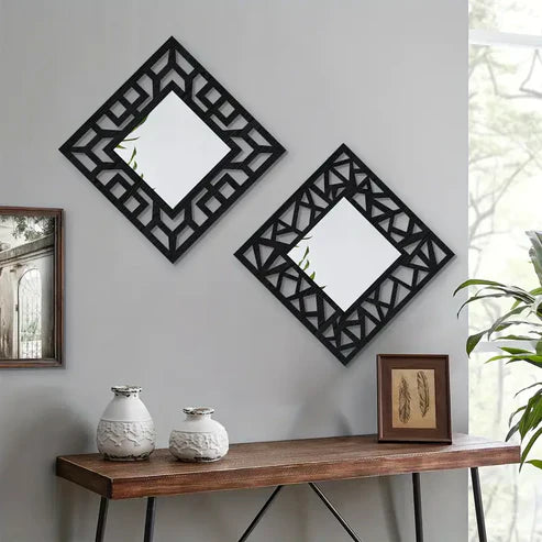 Vintage Square Wall Mirror  Hollow Pattern Mirror Wall Hanging with Acrylic Frame | Nigz Decor