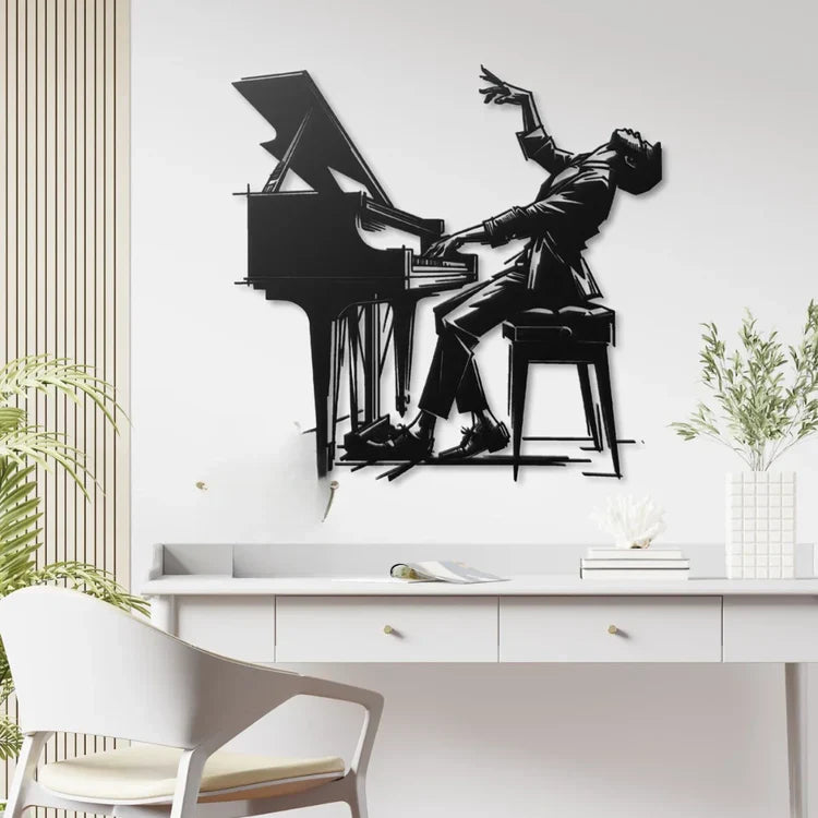 Expressive "Passionate Pianist" Black Acrylic Wall Art – Piano Silhouette Decor