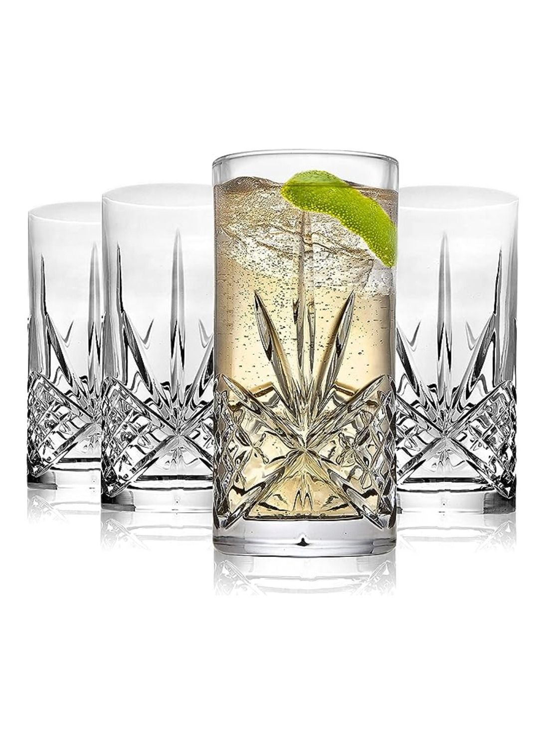 Highball Glasses Set of 4, 250ml Cups, Textured Designer Glassware for Drinking Water, or Soda, Trendy and Elegant Dishware, Dishwasher Safe