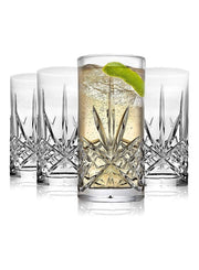 Highball Glasses Set of 4, 250ml Cups, Textured Designer Glassware for Drinking Water, or Soda, Trendy and Elegant Dishware, Dishwasher Safe