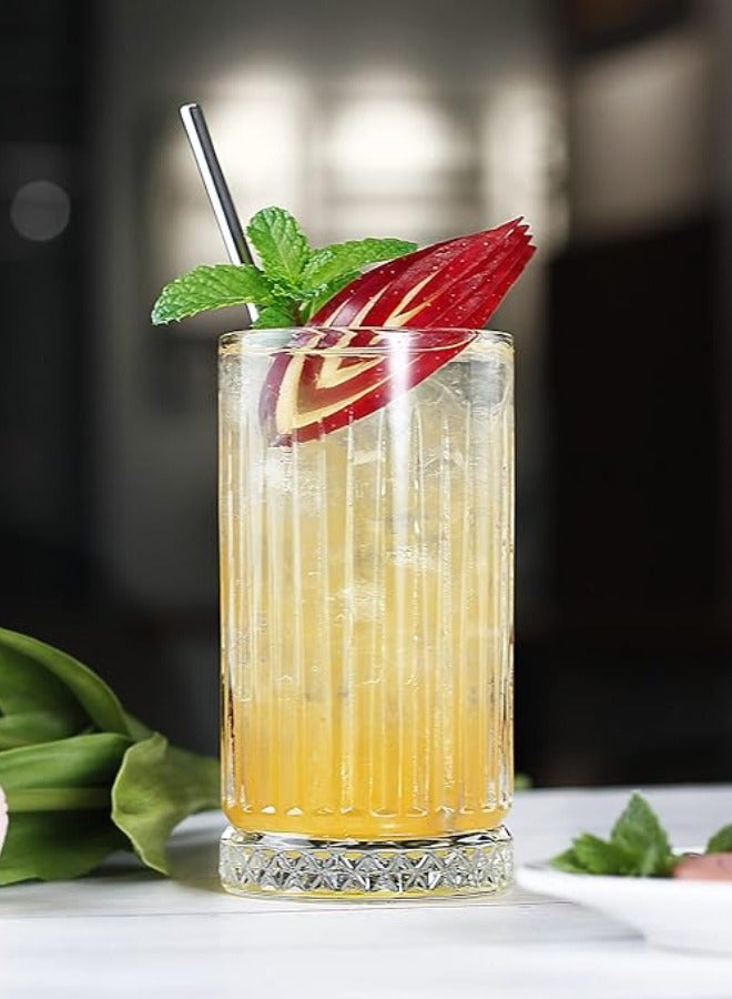 Highball Glasses 14 fl.oz,Set of 2, Lead-free Drinking Glasses with Heavy Base,Premium Collins Tumblers for Water/Juice/ Cocktails/Beverages, Beautiful Striped Look Glassware, Dishwasher Safe