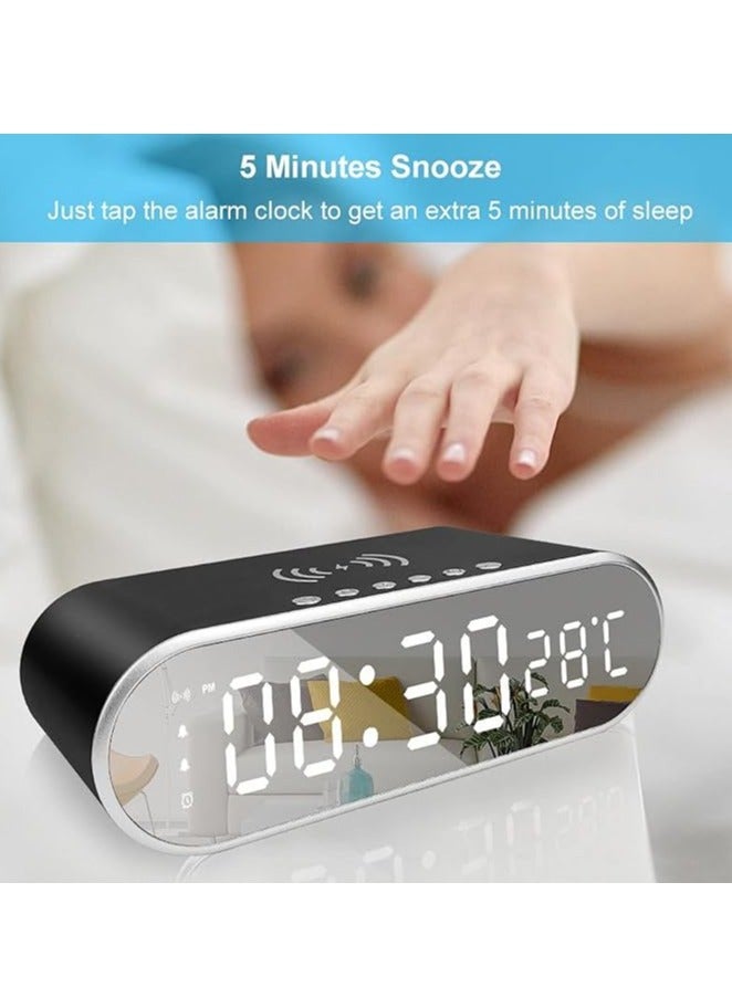Alarm Clock with Wireless Charging, New 15W Faster Charging, Alarm Clocks for Heavy Sleepers Adults, Digital Alarm Clock for Bedroom, Home, or Office (Black)