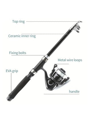 Portable Fishing Rod & Reel Combo Kit – Lightweight Spincast Set with Hooks – Ideal for Beginners, Kids & Youth