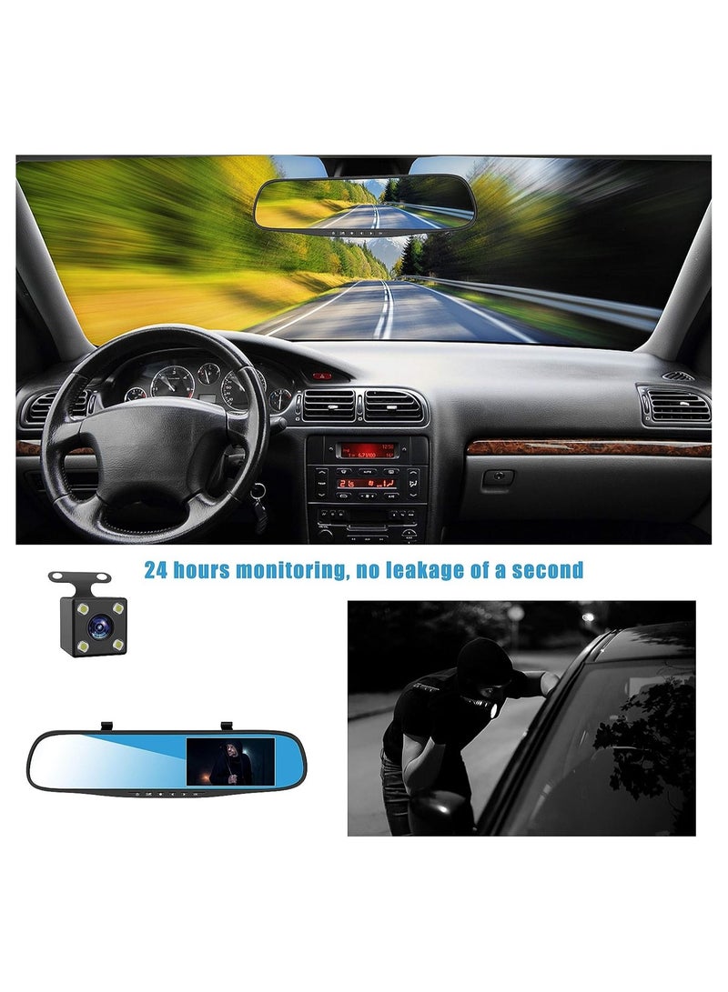 Dash Cams for Cars Front and Rear, Dual Lens HD 1080P 4. 3in Car DVR Rearview Mirror Camera Dash Cam Video Recorder