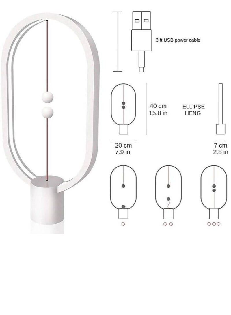 Heng Balance lamp - Ellipse Magnetic mid-air Switch USB Powered LED lamp, Warm Eye-Care LED Lamp, Night Lamp, Table Lamp, Decoration for Bedroom, Living Room, Dining Room and Office