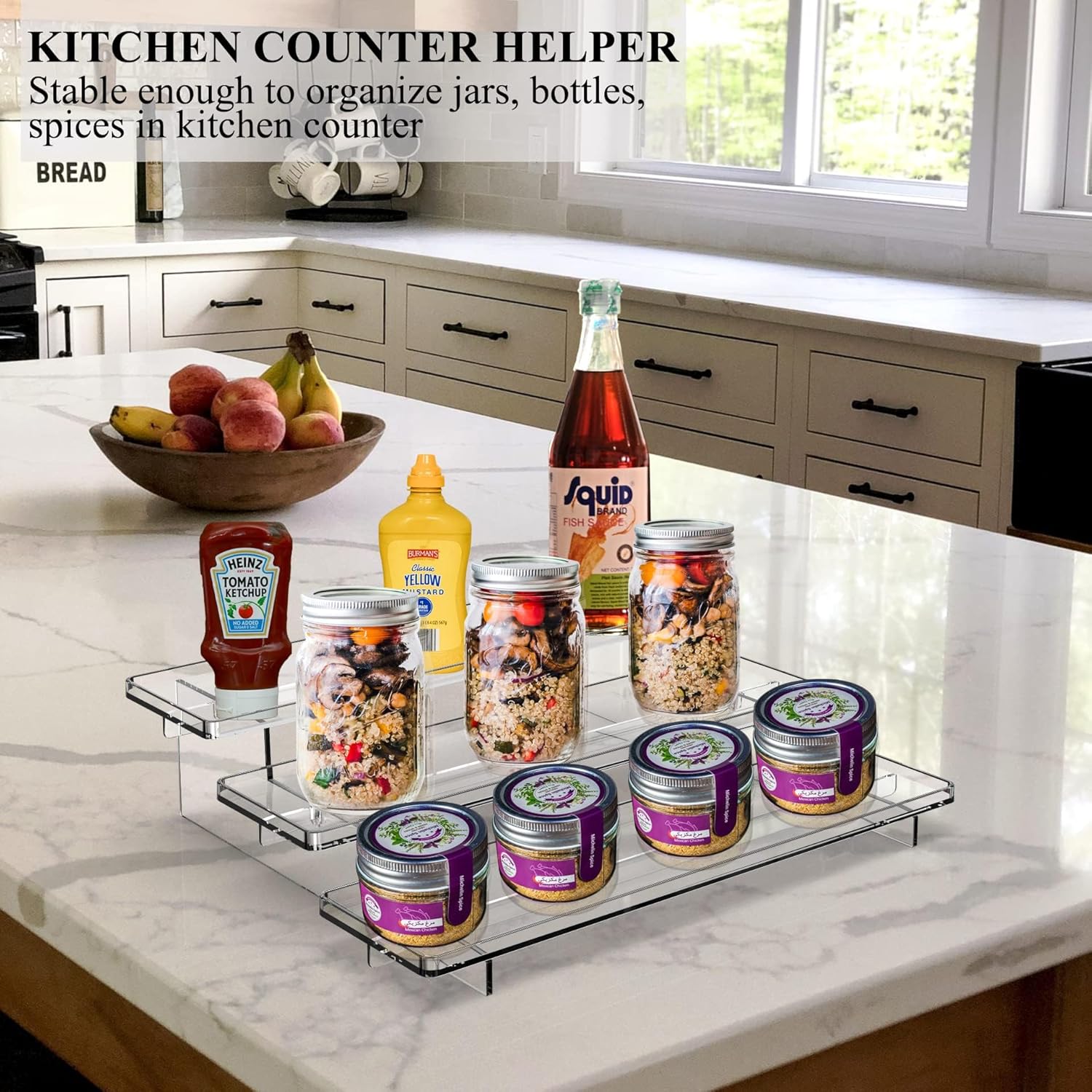 Clear Acrylic Display Risers Stand, , 3 Tiered Shelf Organizer for Perfumes, Cupcakes, Jars, Bottles, Lotions, Spices, Display Shelf in Dresser, Store, Supermarket, Kitchen Counter