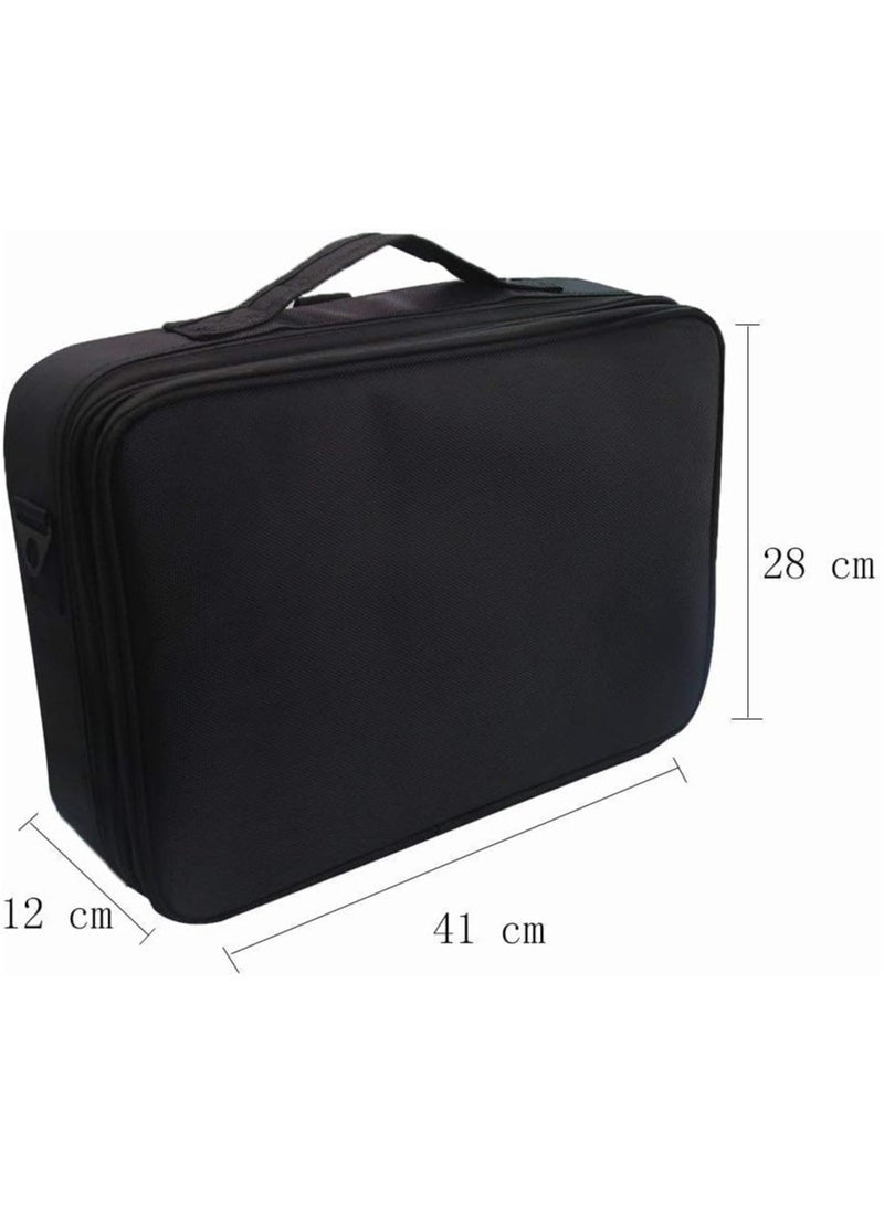 Makeup Case Large Makeup Bag Professional Train Case 16.5 inches Travel Cosmetic Organizer Brush Holder Waterproof Makeup Artist Storage Box, 3 Layer Large Capacity (BLACK)