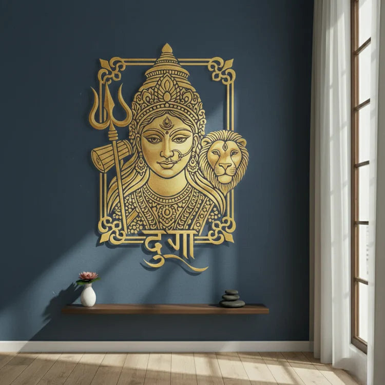 Goddess Durga Portrait Calligraphy Acrylic Wall Art - Divine Shakti