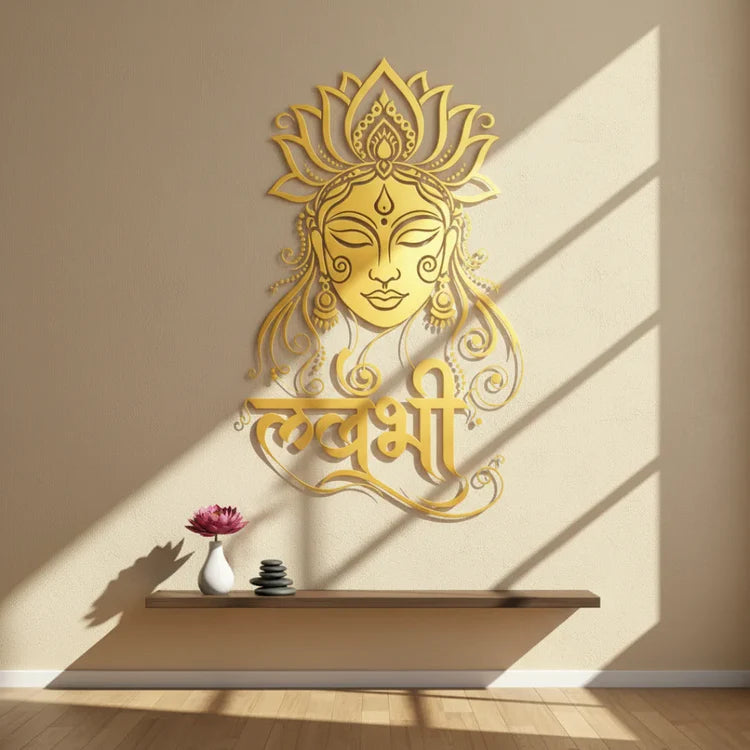 Lakshmi Portrait Calligraphy Acrylic Art - Prosperity & Grace