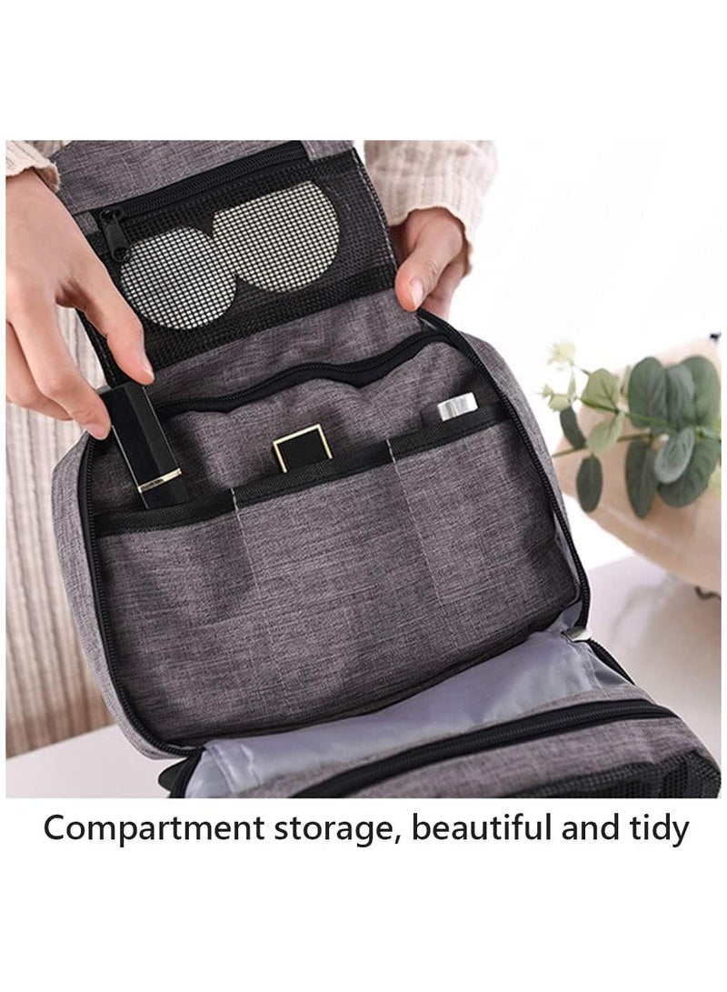 Toiletry Bag with Hanging Hook for Men & Women, Large Makeup Organizer, Travel Cosmetic Case for Toiletries, Full-Sized Bottles, Accessories (Grey)