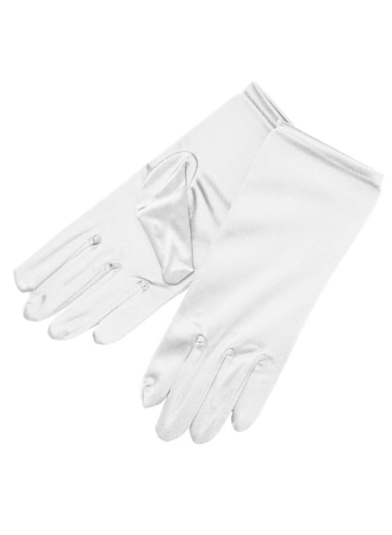 Shiny Stretch Satin Dress Gloves Wrist Length-One White