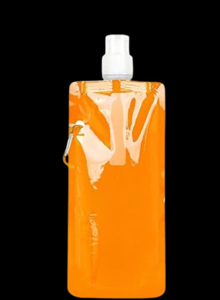 Foldable Sports Bottle Orange,5Pcs Reusable Drink Pouches Bags,480ml Collapsible Water Bottles for Outdoor Sports,Biking,Hiking,Travel