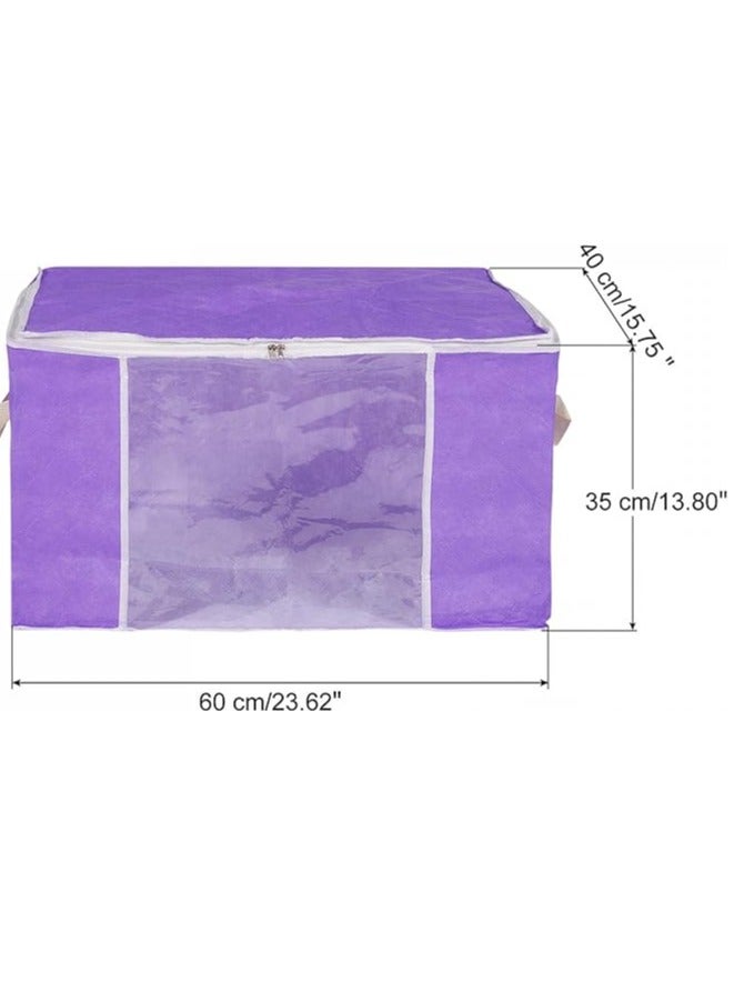 Clothes Storage Bag Foldable Storage Bins for Clothes, Comforters Storage Bags with Reinforced Handle Sturdy Zipper Closet Organizer with Clear Window Purple